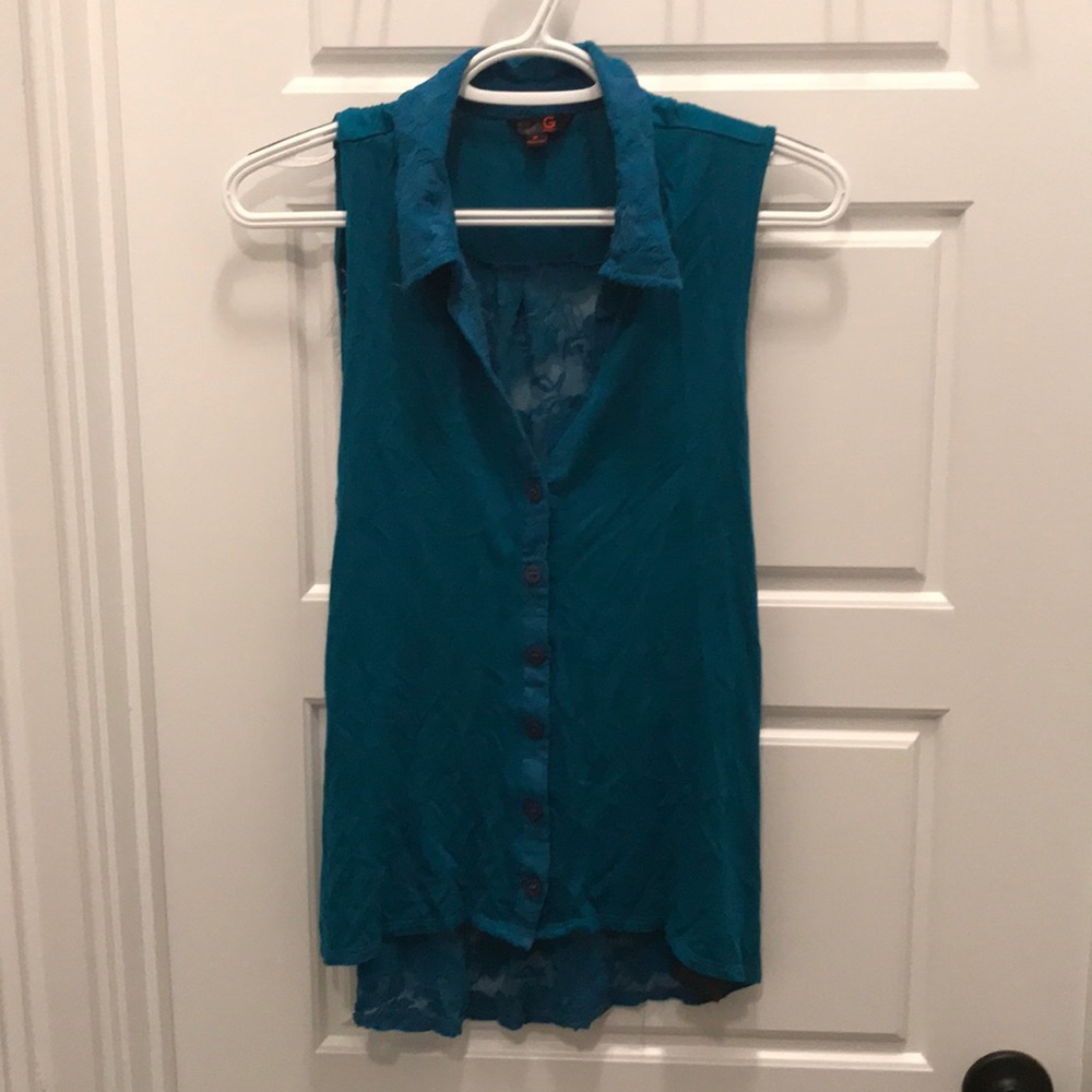 Blue tank with lace back